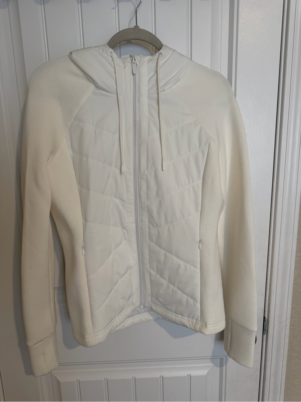 Zella Off-White Performance Hybrid Quilted Hooded Puffer Jacket
